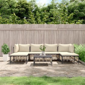 7-teiliges Gartenmöbel-Set und Kissen aus PE-Rattan, anthrazitgrau von vidaXL, Outdoor-Sofas - Ref: Foro24-3186780, Preis: 50...