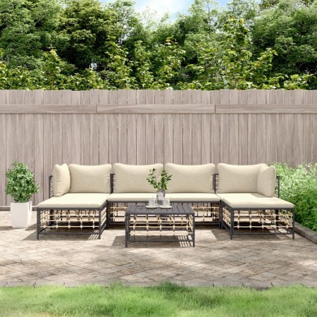 Garden furniture set 7 pieces with anthracite gray PE rattan cushions by vidaXL, Outdoor sofas - Ref: Foro24-3186780, Price: ...