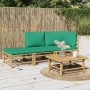 3-teiliges Gartenmöbel-Set aus Bambus mit grünen Kissen von vidaXL, Gartensets - Ref: Foro24-3155172, Preis: 237,39 €, Rabatt: %