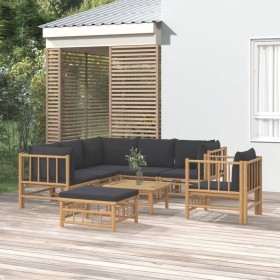 Set de muebles de jardín 8 piezas bambú con cojines gris oscuro de vidaXL, Conjuntos de jardín - Ref: Foro24-3155222, Precio:...