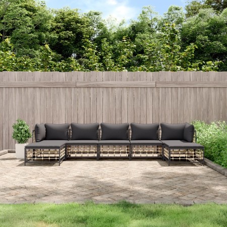 Garden furniture set 7 pieces and anthracite gray PE rattan cushions by vidaXL, Outdoor sofas - Ref: Foro24-3186783, Price: 4...