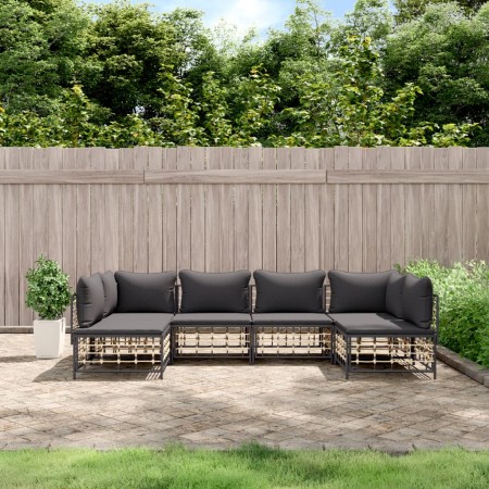 Gartenmöbel-Set 6-teilig anthrazitfarbene Kissen PE-Rattan von vidaXL, Outdoor-Sofas - Ref: Foro24-3186787, Preis: 461,71 €, ...