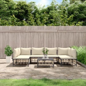 Gartenmöbel-Set 7-teilig und anthrazitgraue PE-Rattankissen von vidaXL, Outdoor-Sofas - Ref: Foro24-3186788, Preis: 538,83 €,...