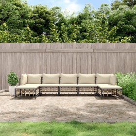 7-teiliges Gartenmöbel-Set und Kissen aus PE-Rattan, anthrazitgrau von vidaXL, Outdoor-Sofas - Ref: Foro24-3186782, Preis: 49...