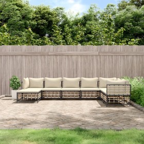 Gartenmöbel-Set 8-teilig und anthrazitfarbene PE-Rattan-Kissen von vidaXL, Outdoor-Sofas - Ref: Foro24-3186790, Preis: 605,48...