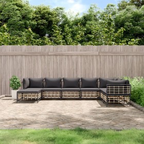 Gartenmöbel-Set 8-teilig und anthrazitfarbene PE-Rattan-Kissen von vidaXL, Outdoor-Sofas - Ref: Foro24-3186791, Preis: 600,91...