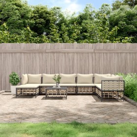 Gartenmöbel-Set 9-teilig und anthrazitfarbene PE-Rattan-Kissen von vidaXL, Outdoor-Sofas - Ref: Foro24-3186792, Preis: 685,83...