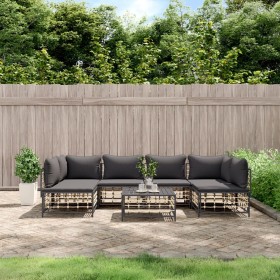 7-teiliges Gartenmöbel-Set und Kissen aus PE-Rattan, anthrazitgrau von vidaXL, Outdoor-Sofas - Ref: Foro24-3186789, Preis: 53...