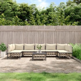 Gartenmöbel-Set 8 Stück und Kissen PE Rattan Anthrazit von vidaXL, Outdoor-Sofas - Ref: Foro24-3186794, Preis: 613,37 €, Raba...