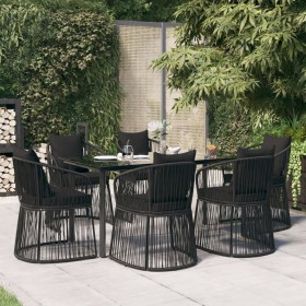 7-teiliges Garten-Essset mit schwarzen PVC-Rattankissen von vidaXL, Gartensets - Ref: Foro24-3156561, Preis: 1,00 €, Rabatt: %