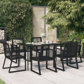 Juego de comedor para jardín 7 piezas ratán PVC negro de vidaXL, Conjuntos de jardín - Ref: Foro24-3156549, Precio: 612,65 €,...