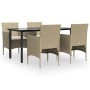 Juego de comedor de jardín 5 piezas con cojines beige y negro de vidaXL, Conjuntos de jardín - Ref: Foro24-3156608, Precio: 4...