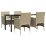 Juego de comedor de jardín 5 piezas con cojines beige y negro de vidaXL, Conjuntos de jardín - Ref: Foro24-3156608, Precio: 4...