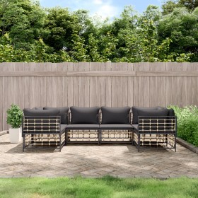 Gartenmöbel-Set 6-teilig anthrazitfarbene Kissen PE-Rattan von vidaXL, Outdoor-Sofas - Ref: Foro24-3186797, Preis: 487,99 €, ...