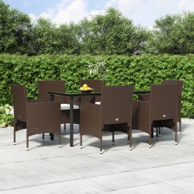 7-teiliges Garten-Essset mit braunen und schwarzen Kissen von vidaXL, Gartensets - Ref: Foro24-3156613, Preis: 542,99 €, Raba...