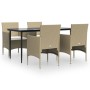 Juego de comedor de jardín 5 piezas con cojines beige y negro de vidaXL, Conjuntos de jardín - Ref: Foro24-3156624, Precio: 3...