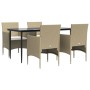 Juego de comedor de jardín 5 piezas con cojines beige y negro de vidaXL, Conjuntos de jardín - Ref: Foro24-3156624, Precio: 3...