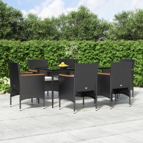 7-teiliges Garten-Esszimmerset mit schwarzen Kissen von vidaXL, Gartensets - Ref: Foro24-3156641, Preis: 508,99 €, Rabatt: %