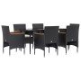 Juego de comedor de jardín 7 piezas con cojines negro de vidaXL, Conjuntos de jardín - Ref: Foro24-3156641, Precio: 488,76 €,...