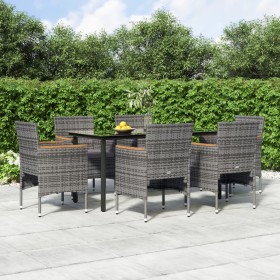 Juego de comedor de jardín 7 piezas con cojines gris y negro de vidaXL, Conjuntos de jardín - Ref: Foro24-3156637, Precio: 51...