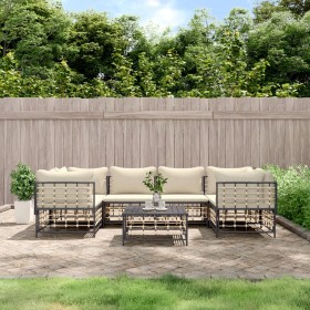 Gartenmöbel-Set 7-teilig und anthrazitgraue PE-Rattankissen von vidaXL, Outdoor-Sofas - Ref: Foro24-3186798, Preis: 568,19 €,...