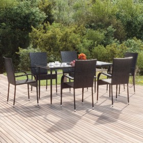 Juego de comedor de jardín 7 piezas ratán sintético negro de vidaXL, Conjuntos de jardín - Ref: Foro24-3156669, Precio: 427,9...