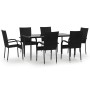 Juego de comedor de jardín 7 piezas ratán sintético negro de vidaXL, Conjuntos de jardín - Ref: Foro24-3156669, Precio: 448,2...