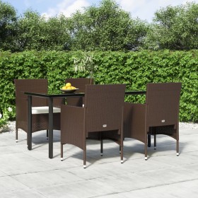 5-teiliges Garten-Essset mit braunen und schwarzen Kissen von vidaXL, Gartensets - Ref: Foro24-3156612, Preis: 401,99 €, Raba...