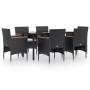 Juego de comedor de jardín 7 piezas con cojines negro de vidaXL, Conjuntos de jardín - Ref: Foro24-3156633, Precio: 526,89 €,...