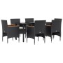 Juego de comedor de jardín 7 piezas con cojines negro de vidaXL, Conjuntos de jardín - Ref: Foro24-3156633, Precio: 526,89 €,...