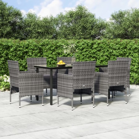 Juego de comedor de jardín 7 piezas con cojines gris y negro de vidaXL, Conjuntos de jardín - Ref: Foro24-3156605, Precio: 58...