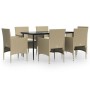 Juego de comedor de jardín 7 piezas con cojines beige y negro de vidaXL, Conjuntos de jardín - Ref: Foro24-3156625, Precio: 5...