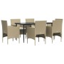 Juego de comedor de jardín 7 piezas con cojines beige y negro de vidaXL, Conjuntos de jardín - Ref: Foro24-3156625, Precio: 5...