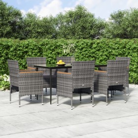 Juego de comedor de jardín 7 piezas con cojines gris y negro de vidaXL, Conjuntos de jardín - Ref: Foro24-3156645, Precio: 50...