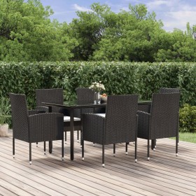 7-teiliges Garten-Esszimmerset und Kissen synthetisches Rattan schwarz von vidaXL, Gartensets - Ref: Foro24-3156767, Preis: 5...