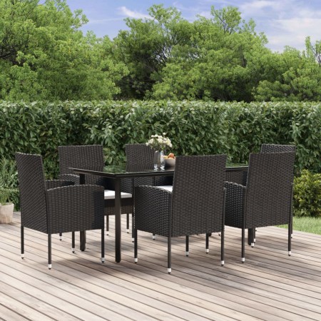 7-teiliges Garten-Esszimmerset und Kissen synthetisches Rattan schwarz von vidaXL, Gartensets - Ref: Foro24-3156767, Preis: 4...