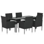 Set de comedor de jardín 7 pzas y cojines ratán sintético negro de vidaXL, Conjuntos de jardín - Ref: Foro24-3156767, Precio:...