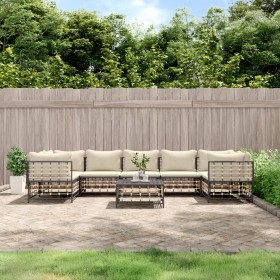 Gartenmöbel-Set 8-teilig und anthrazitfarbene PE-Rattan-Kissen von vidaXL, Outdoor-Sofas - Ref: Foro24-3186802, Preis: 616,99...