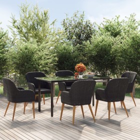 Juego de comedor de jardín 7 piezas con cojines negro de vidaXL, Conjuntos de jardín - Ref: Foro24-3156719, Precio: 778,99 €,...