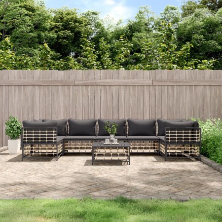 Gartenmöbel-Set 8-teilig und anthrazitfarbene PE-Rattan-Kissen von vidaXL, Outdoor-Sofas - Ref: Foro24-3186803, Preis: 636,65...