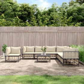 Gartenmöbel-Set 9-teilig und Kissen aus PE-Rattan Anthrazit von vidaXL, Outdoor-Sofas - Ref: Foro24-3186810, Preis: 719,53 €,...