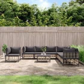 Gartenmöbel-Set 9-teilig und anthrazitfarbene PE-Rattan-Kissen von vidaXL, Outdoor-Sofas - Ref: Foro24-3186811, Preis: 684,50...