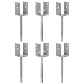 Fence anchors 6 units galvanized steel silver 7x6x30 cm by vidaXL, Spikes for anchoring in the ground - Ref: Foro24-145312, P...