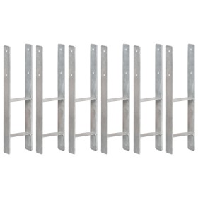 Anclajes de valla 6 uds acero galvanizado plateado 14x6x60 cm de vidaXL, Puntas para anclaje en el suelo - Ref: Foro24-145309...