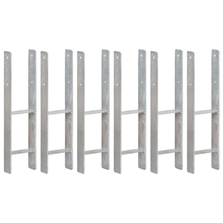 Anclajes de valla 6 uds acero galvanizado plateado 14x6x60 cm de vidaXL, Puntas para anclaje en el suelo - Ref: Foro24-145309...