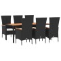 Set de comedor de jardín 7 pzas y cojines ratán sintético negro de vidaXL, Conjuntos de jardín - Ref: Foro24-3157532, Precio:...