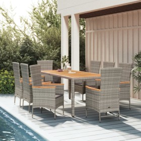 Garden dining set 9 pieces and gray synthetic rattan cushions by vidaXL, Garden sets - Ref: Foro24-3157544, Price: 856,99 €, ...