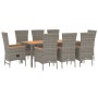 Set comedor jardín 9 pzas y cojines ratán sintético gris de vidaXL, Conjuntos de jardín - Ref: Foro24-3157544, Precio: 856,21...