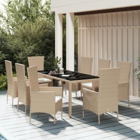 9-teiliges Garten-Essset mit beigen Kissen aus synthetischem Rattan von vidaXL, Gartensets - Ref: Foro24-3157564, Preis: 732,...