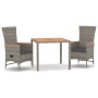 Set comedor de jardín 3 piezas con cojines ratán sintético gris de vidaXL, Conjuntos de jardín - Ref: Foro24-3157546, Precio:...